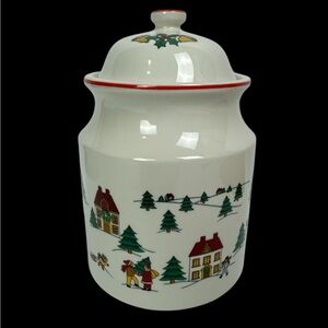 Vtg 1987 Jamestown China Joy of Christmas Canister Lid candy jar winter holiday